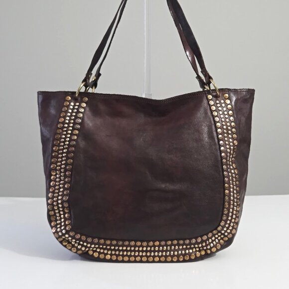 BEAUTIFUL CAMPOMAGGI NEMI SHOPPING BAG LARGE TOTE IN BROWN LEATHER WITH RIVETS - Picture 3 of 8